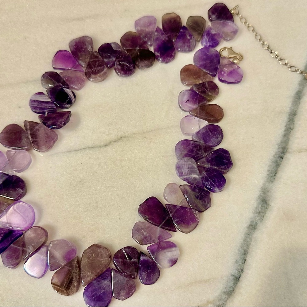 Amethyst! Genuine Amethyst Teardrop Gemstone Necklace with .925 Sterling